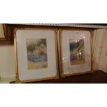 A pair of watercolours in gilded framed