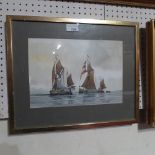 A signed watercolour, sailing barges on