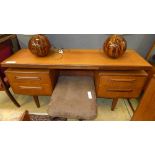 A pair of brown glazed bulbous table lamps and matching shades