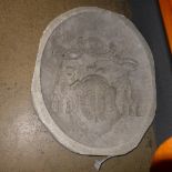 A C20th plaster mould of oval form with incised classical decoration, 70cm x 57cm