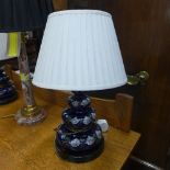 A pair of treble gourd blue painted lamps