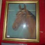 An unknown artist - a pastel portrait of a chestnut horse indistinctly signed, 1954 ,
