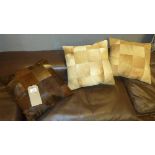 A set of five cow hide throw cushions and five other similar (10)