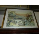 A C20th Japanese print of tropical scene of Paddy Field workers within gilt frame