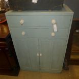 An early C20th duck egg blue painted tallboy fitted two drawers above cupboards.