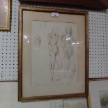 A pencil and pen study of a female nude attributed to Wendela Bureel, b. 1895 (student of Sickert)