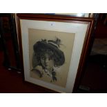 A very fine early 20th Century French post-impressionist pencil portrait of a girl in a hat,