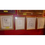 Four pencil studies of girls and young ladies by Franco Martania, signed, details to verso