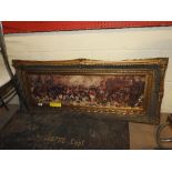 A colour print depicting a scene from the Battle of Trafalgar within gilt frame 85 x 26cm