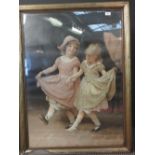 A large print of two girls dancing within gilt frame 108 x 83cm