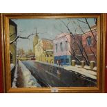 A 20th century Russian school (1997) oil on canvas, winter street scene,