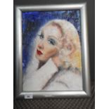 A 20th century oil on plaster portrait of Marlene Dietrich 47 x 37cm