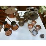 A collection of assorted copper ware including glass copper cups with glass liners (approx 10)