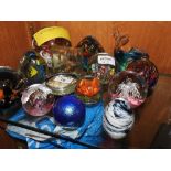 A collection of glass paperweights of various colours and decoration