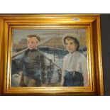 Sold in Timed Auction - Russian School 20th Century on board of two fisher boys in a gilt frame 27