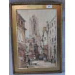 An Italian watercolour street scene signed A.