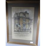 Ronald Dickinson -  pencil study of a town house in gilt frame signed Ronald Dickinson 1980