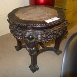 An early 20th century Chinese style hardwood plantstand with marble inset top H46 x W42cm