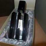 A pair of Art Deco style ebonised glass scent bottles H20cm