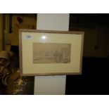 Ludwig Michalet pencil study port of London signed lower left 10 x 18cm