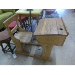 A Victorian pine school desk with integral chair