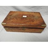 A C19th century Victorian mahogany writing slope with two inkpots (a/f) 13cm x 40cm