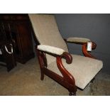 A mid 19th Century Victorian mahogany reclining open armchair/library chair with adjustable