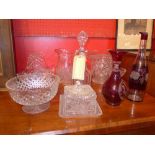 A collection of cut glass items includin