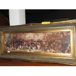 A colour print depicting a scene from the Battle of Trafalgar within gilt frame 85 x 26cm