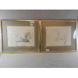 A pair of 20th century pencil studies of parkland scenes within gilt frames