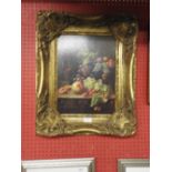 An oil on board of a still life study within ornate gilt frame 50cm(h) x  60cm (w)