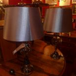 Two pairs of smoky glass table lamps wit