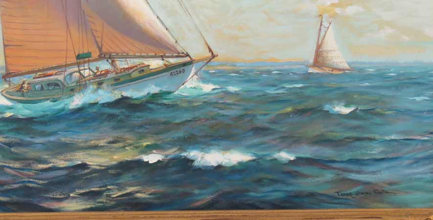 FRANK VINING SMITH (American, 1879-1967) sail boats at sea
sgn. l.r. Frank Vining Smith, o/masonite, - Image 2 of 3