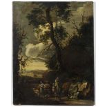 ITALIAN, 17/18th c. travelers on road
unsigned, o/c (relined), 28 by 22.5 in., unframed