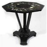 ITALIAN GRAND TOUR PIETRA DURA CENTER TABLE late 19th c., octagonal black marble top finely inlaid