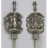 PAIR OF SPANISH COLONIAL SILVER PROCESSIONAL CANDLESTICKS Colombia, 18th c., the top portion a