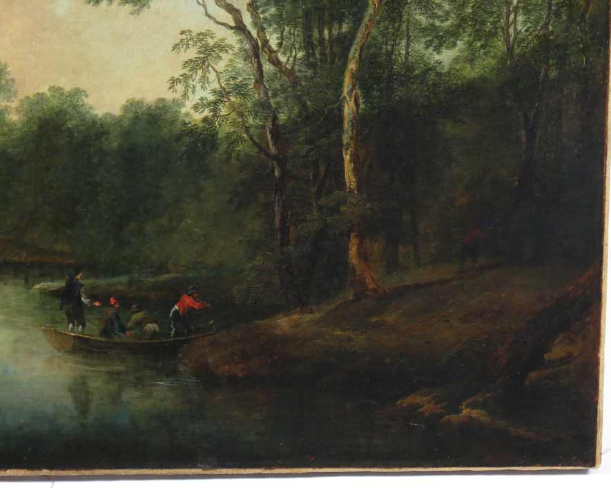 ITALIAN, 18/19th c.  figures in boats at riverbank 
sgn. illegible l.l., o/c (old reline), 25 by - Image 2 of 3