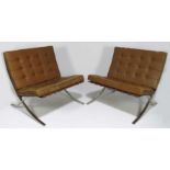 PAIR OF MID-CENTURY MODERN BARCELONA CHAIRS designed by Miles van der Rohe, c. 1929 for Knoll,