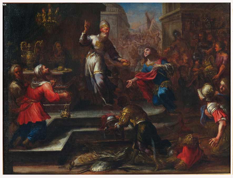 ITALIAN SCHOOL, 17th c.  Ahimelech the High Priest giving David the temple bread
o/c (laid down), 22