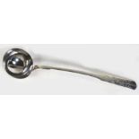 LARGE SPANISH COLONIAL SILVER LADLE Guatemala, 18th c.
engraved flowering vine to handle, marked