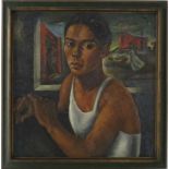 ROBERTO MONTENEGRO (Mexican, 1885-1968)  portrait of woman, prostitute and conflict in background