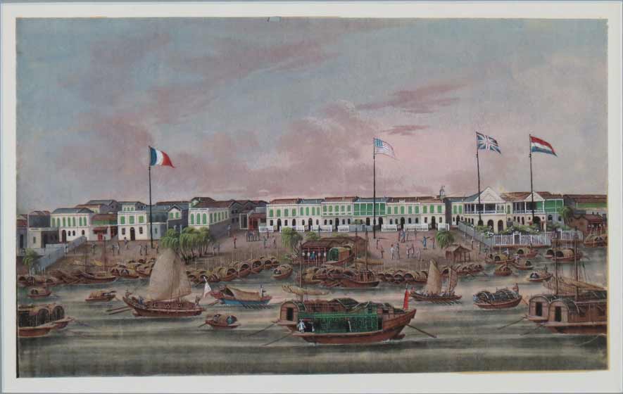 PAIR OF CHINA TRADE WATERCOLORS c. 1840, view of the Hongs at Canton; the other,  Harbor at Whampoa - Image 3 of 3