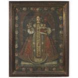 SPANISH COLONIAL, CUZCO SCHOOL, 18th c. Virgen del Rosario (Our Lady of the Rose)
o/c, 31 by 23.5