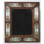 18TH C. VENETIAN SMALL MIRROR rectangular frame of panels of glass reverse painted with fruits, 14.