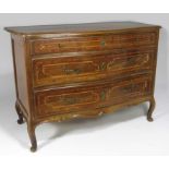 18TH C. ITALIAN ROCOCO INLAID WALNUT COMMODE band inlaid narrow drawer over two drawers, shaped