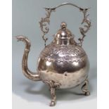 SPANISH COLONIAL SILVER WATER KETTLE (TETERA) Colombia, c. 1800,  bulbous body with animal head