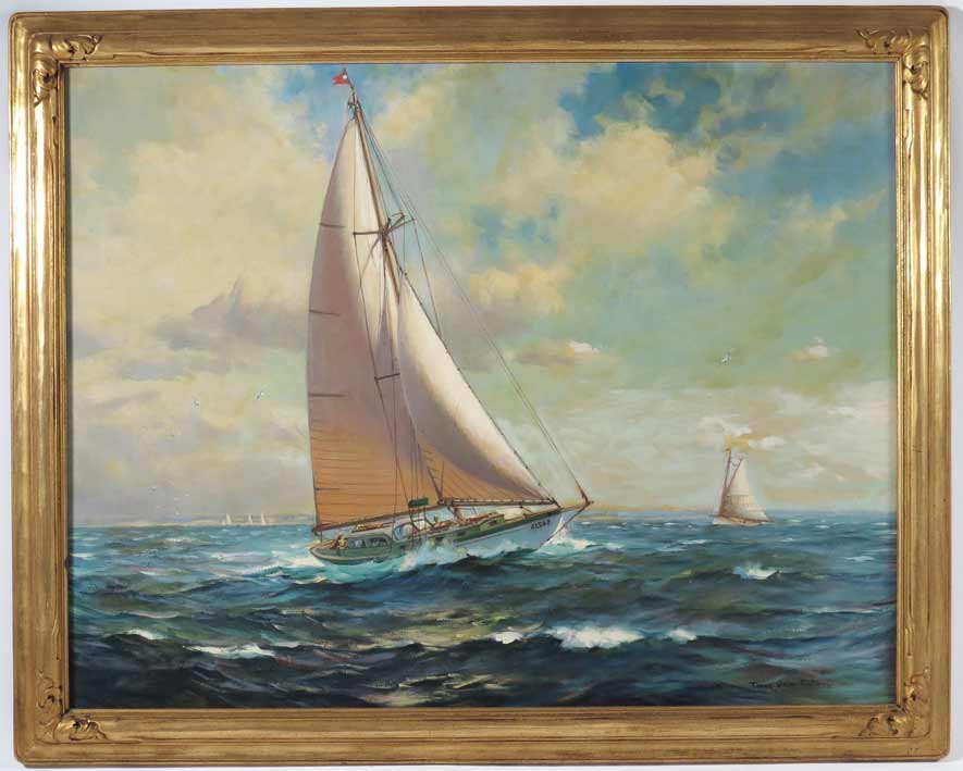 FRANK VINING SMITH (American, 1879-1967) sail boats at sea
sgn. l.r. Frank Vining Smith, o/masonite,