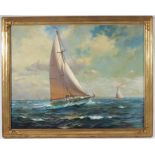 FRANK VINING SMITH (American, 1879-1967) sail boats at sea
sgn. l.r. Frank Vining Smith, o/masonite,