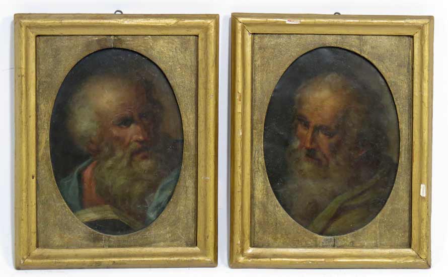 (pair) attrib. GANDOLFI GAETANO (Italian, 1734-1802)  each a portrait of bearded saint
oil on