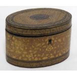 CHINA TRADE LACQUER AND GILT TEA CADDY oval-form, overall leaf decoration, fitted with double etched